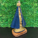 Escultura Nossa Senhora com Pérolas Azul e Dourado - Tora Design