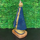 Escultura Nossa Senhora com Pérolas Azul e Dourado - Tora Design