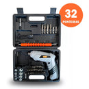 Parafusadeira Sem Fio Portátil Recarregável 32 Ponteiras + Maleta com Acessórios - Tora Design
